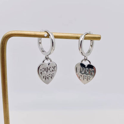 "Fuck off" Heart-shaped Gold Plated Huggie Earrings: Golden