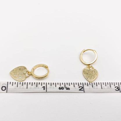 "Fuck off" Heart-shaped Gold Plated Huggie Earrings: Golden