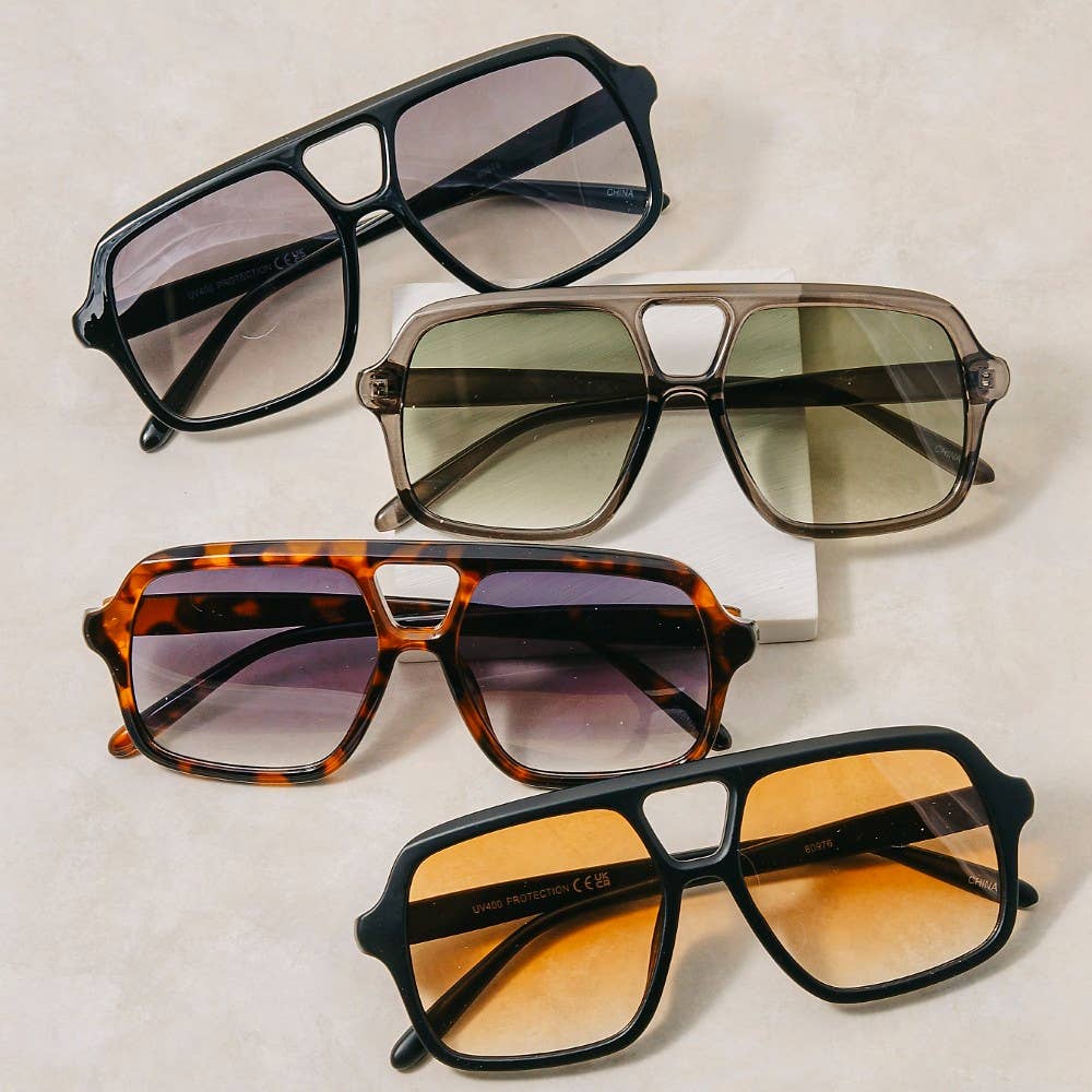 Large Acetate Frame Retro Aviator Sunglasses Set: ASSORTED