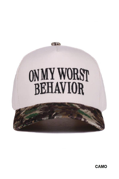 .On My Worst Behavior Two Tone Canvas Cotton Cap SI-28817: LEOPARD-189428 / OS